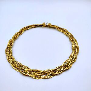 Vintage Freirich Gold Tone Braided Multi Chain Collar Choker Necklace Signed